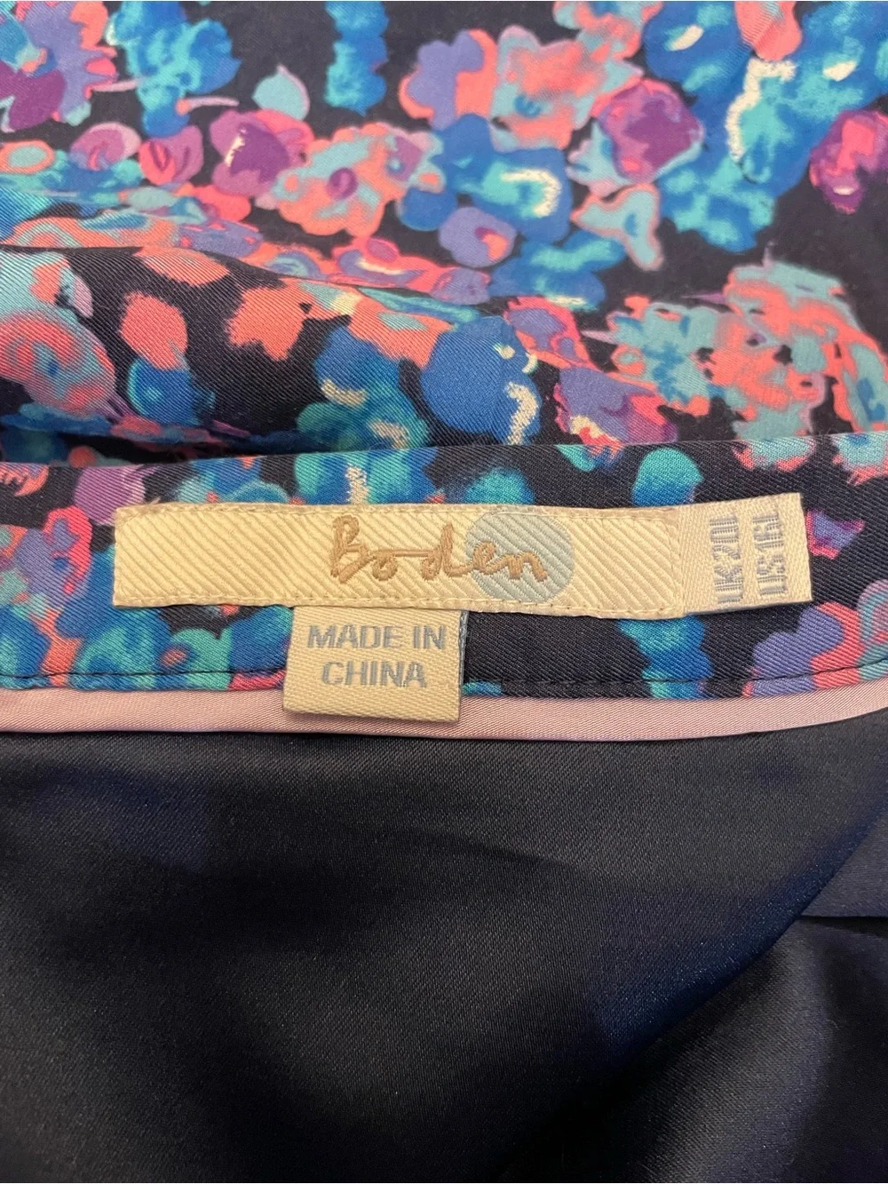 Boden Floral Midi Skirt in Black, Pink & Blue 16L silk blend